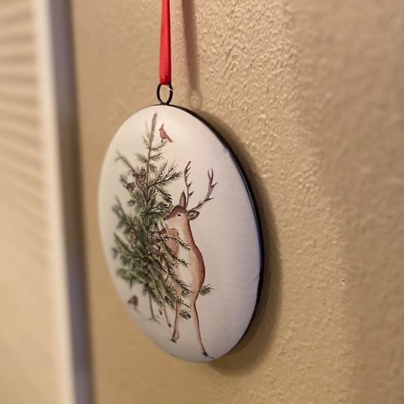 Large Christmas Tree, Deer, Cardinal & Birds Ornaments Set of 2, Red Ribbon Hook - Picture 11 of 12